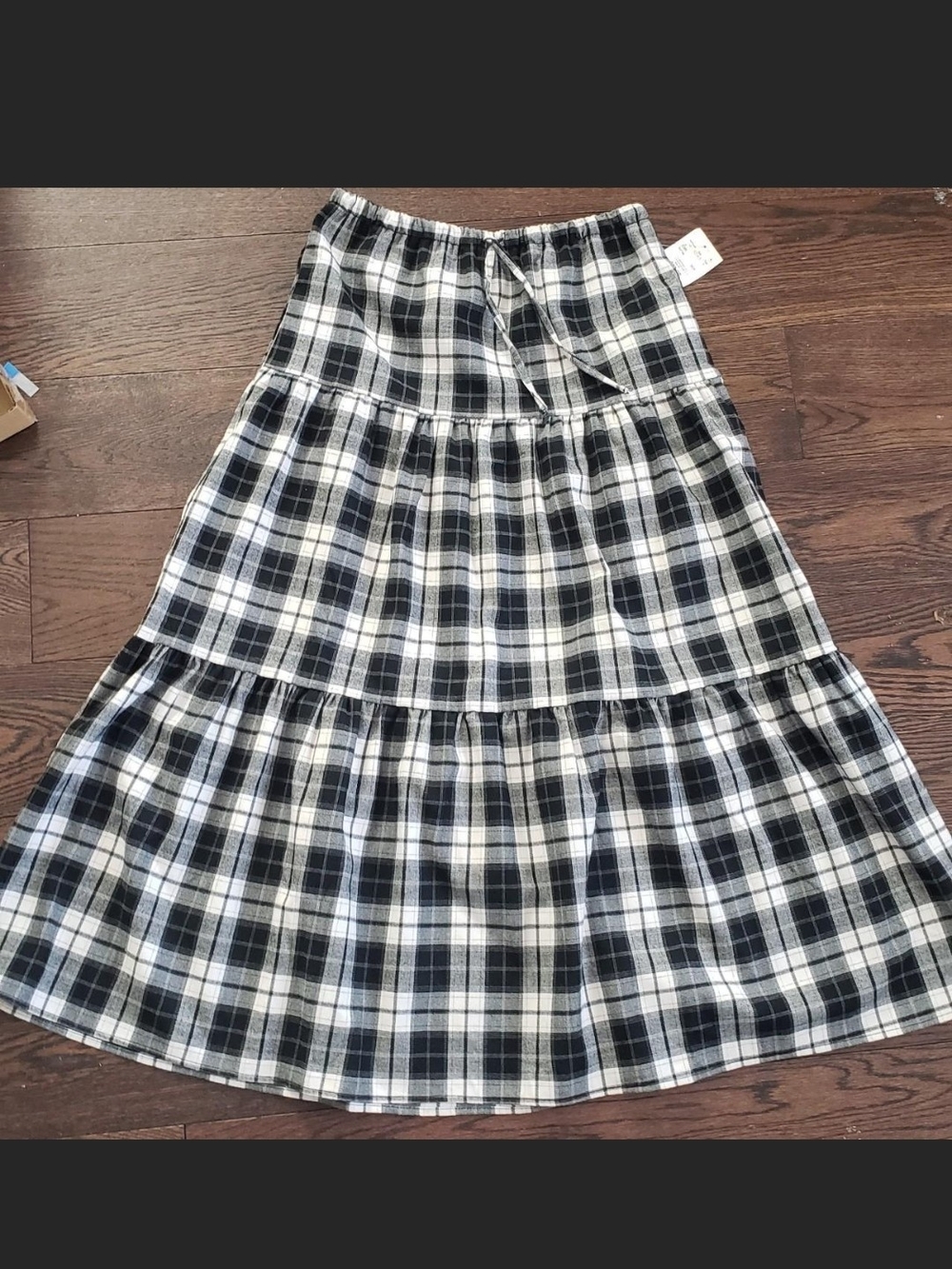 NEW Joie Black & White Plaid Tiered A-Line Skirt